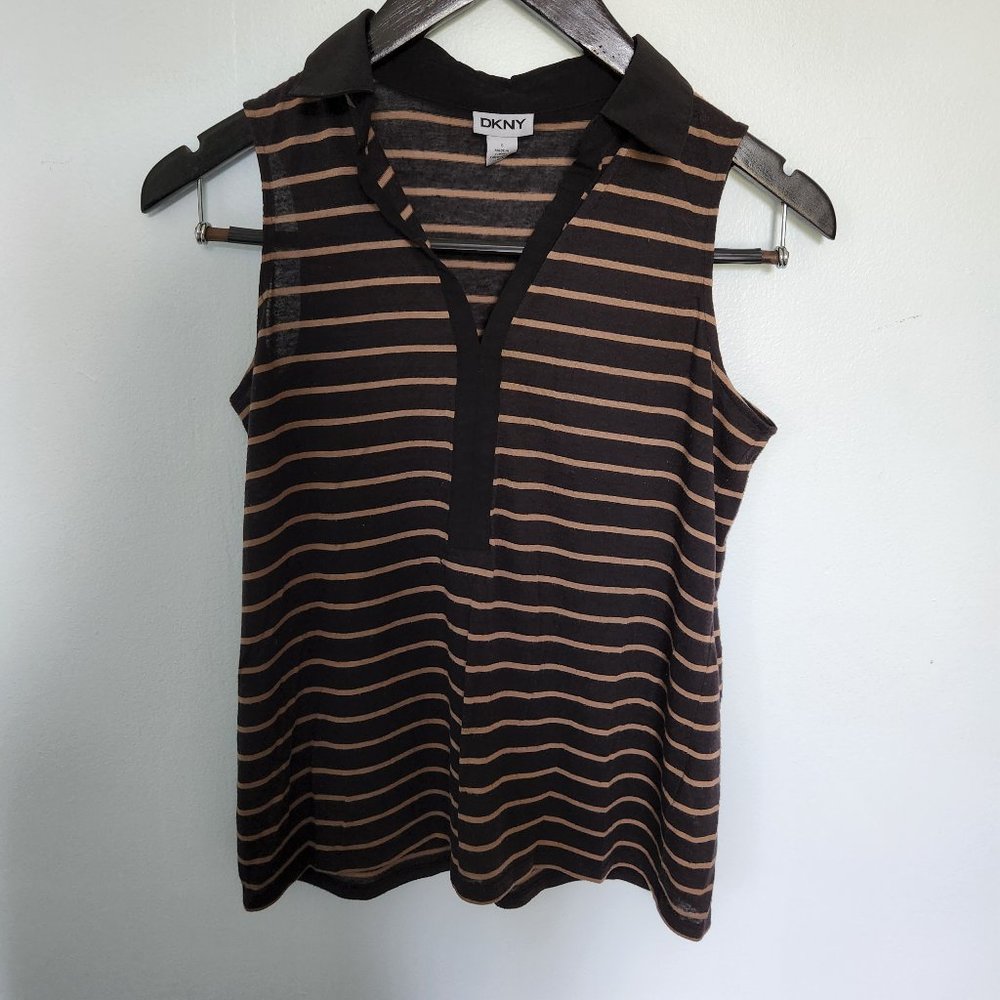 dkny sleeveless collared striped shirt
